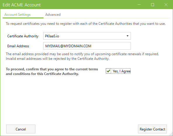 New ACME Account